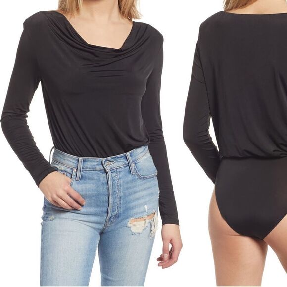 WAYF Solano Cowl NK Bodysuit Black Size L - Picture 1 of 8